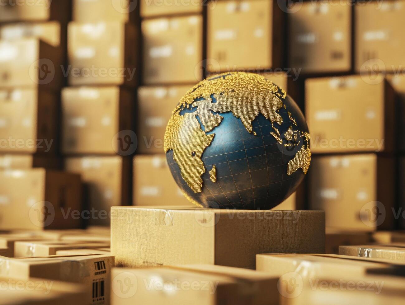 Global logistics and commerce symbolized by a globe amid packages photo