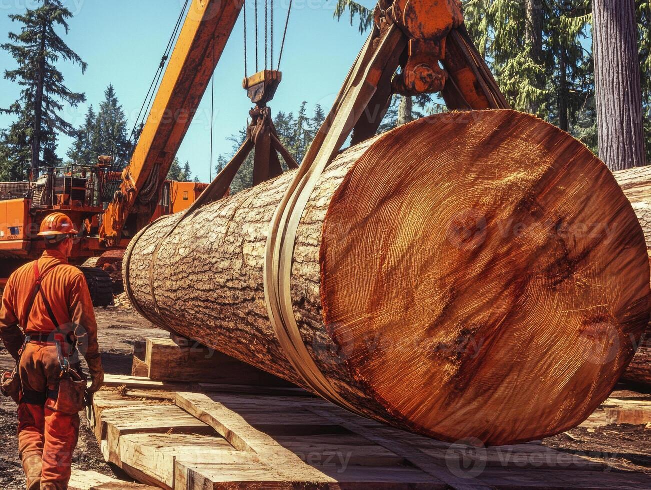 Logging operation in a forest during sunny day hours photo