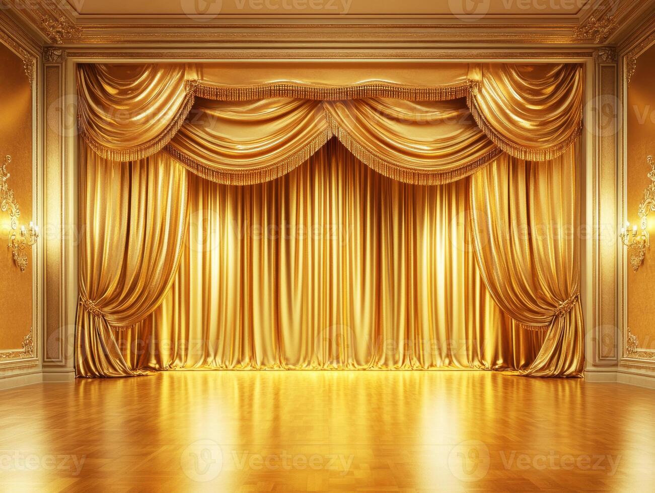 Elegant golden curtains in a formal performance space photo