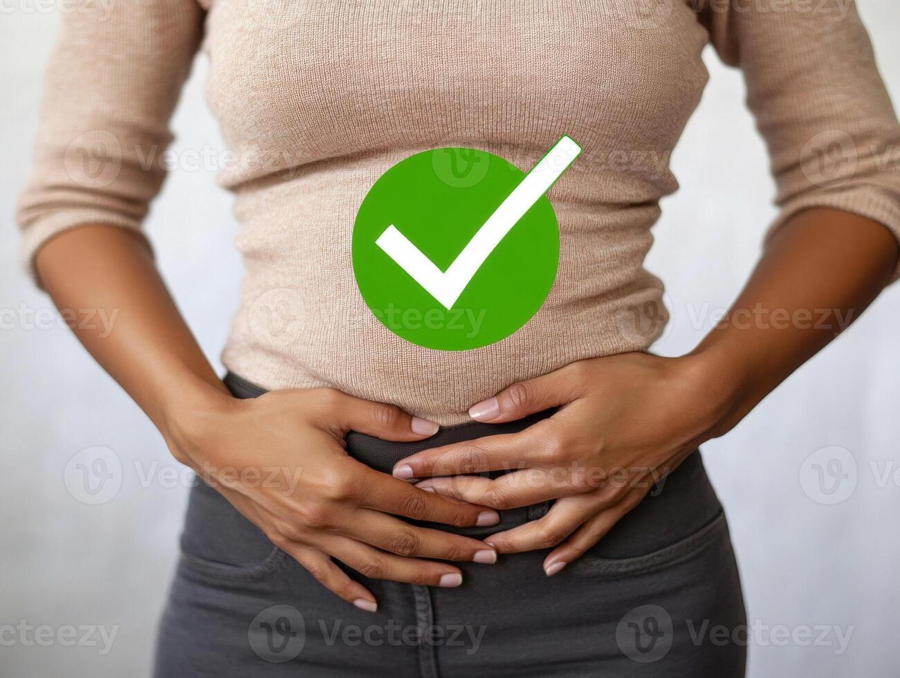 Wellness tips for digestive health with a supportive gesture photo