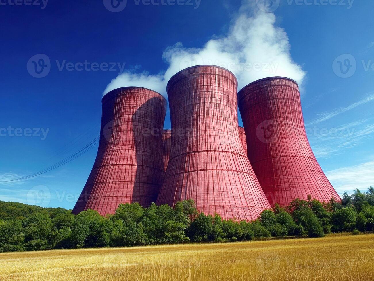 Power generation facility with cooling towers in a clear sky photo