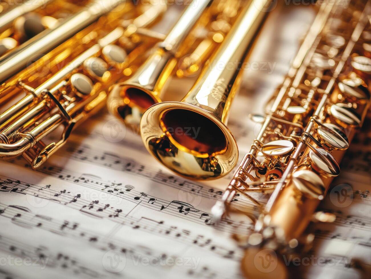 Musical instruments on a sheet of music during a practice session photo