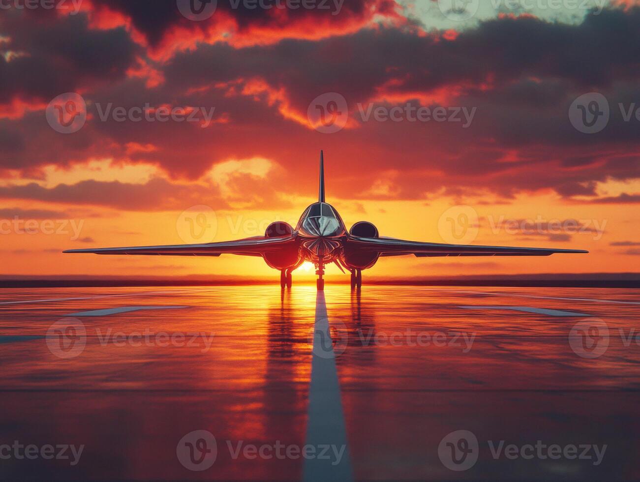 Sunset view of a jet aircraft on the runway ready for takeoff photo