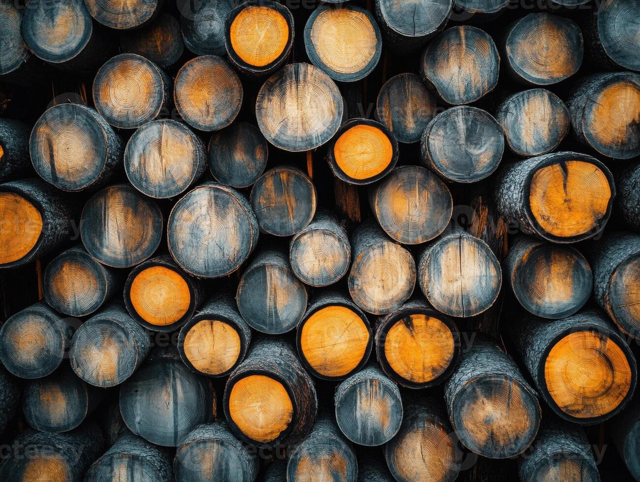 Stacked logs with distinct textures in a rustic setting photo