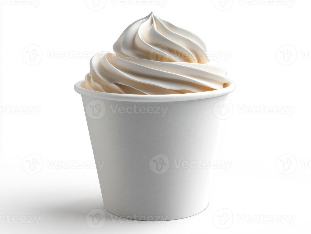 Delicious soft serve ice cream in a paper cup on a white background photo