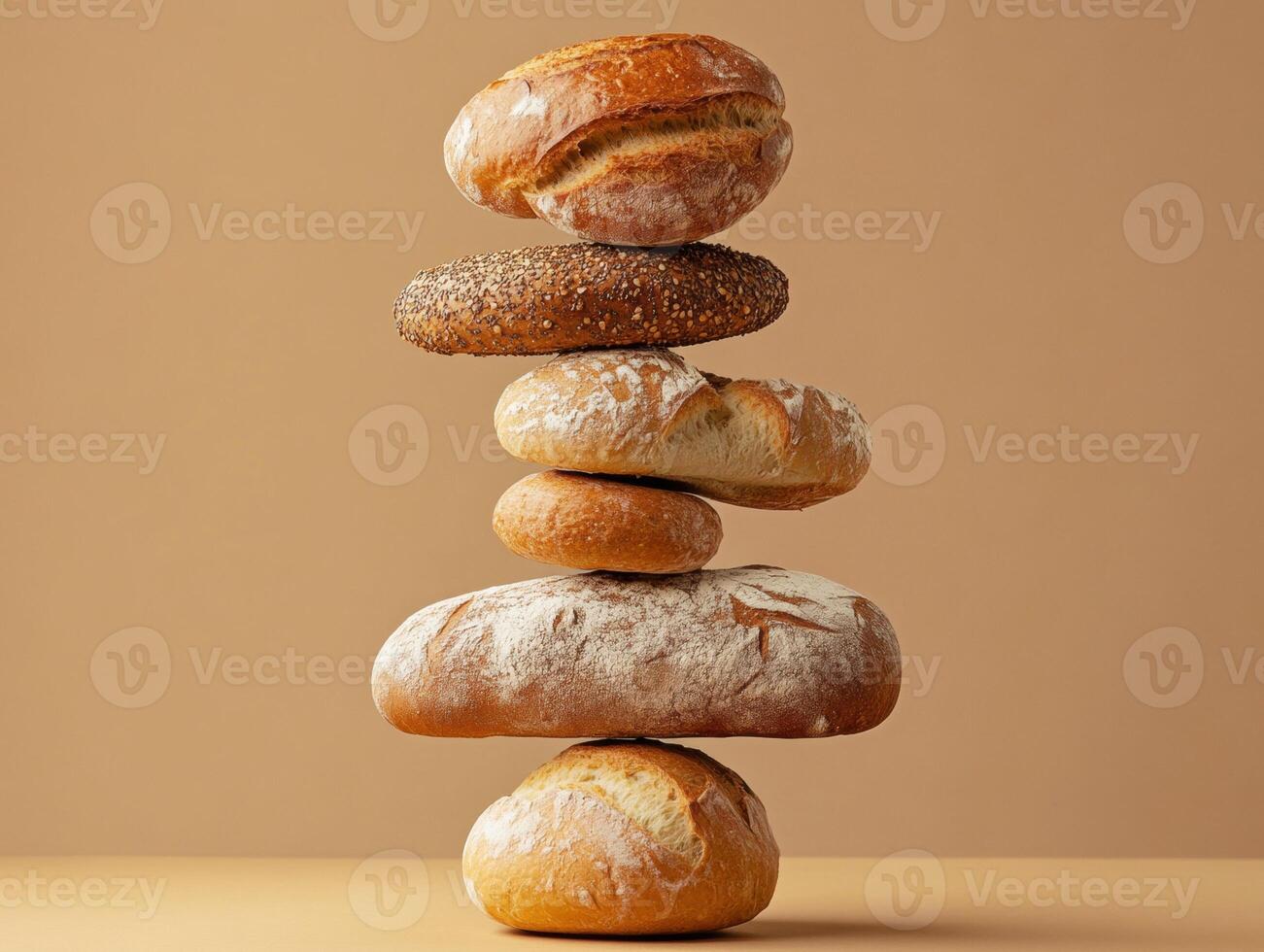 Stacked artisan breads showcasing variety and texture photo