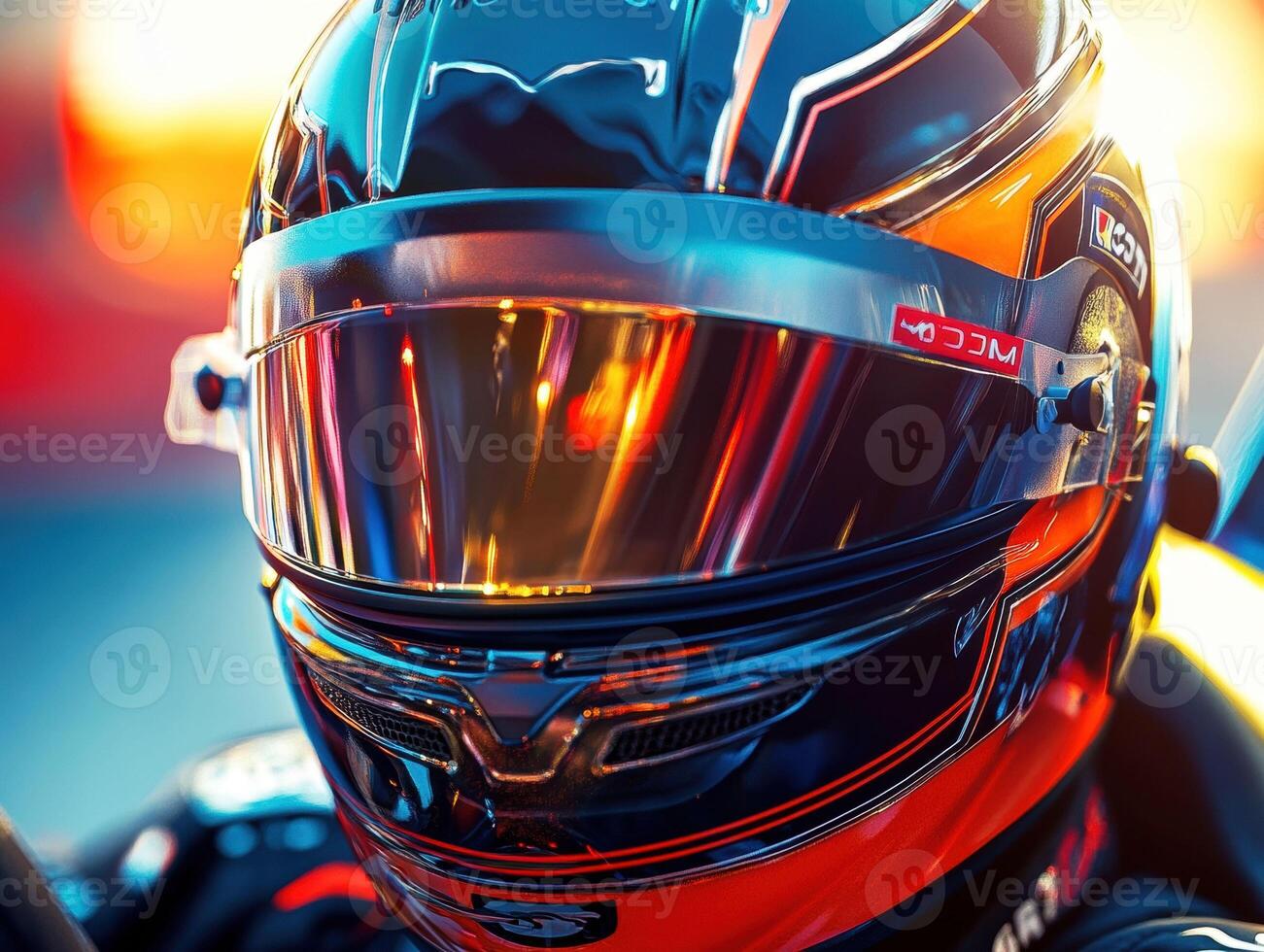 Driver prepares for high-speed race in vibrant sunset ambiance photo