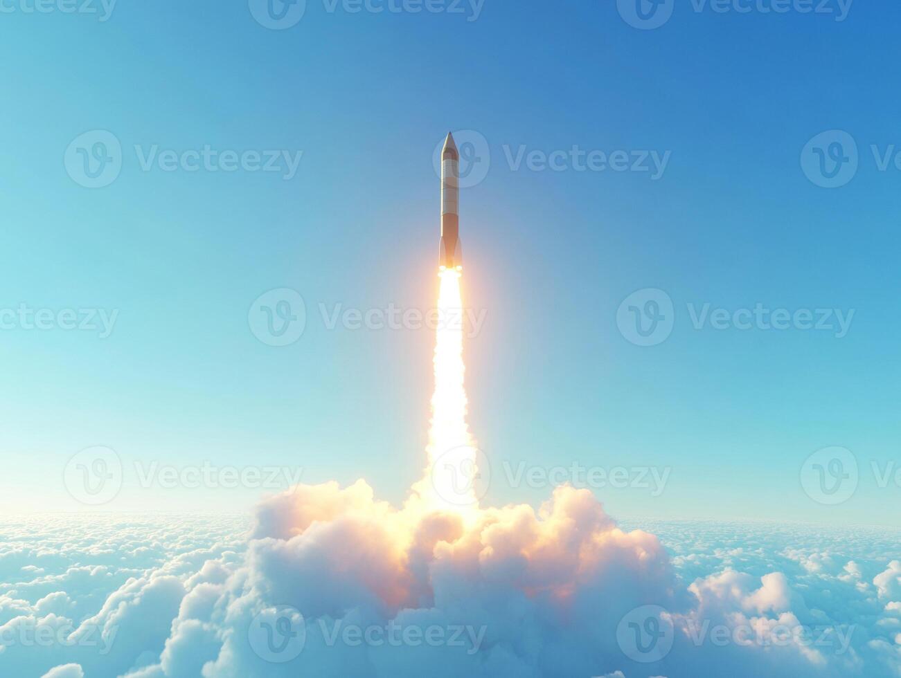 Rocket launch against clear blue sky during daylight hours photo