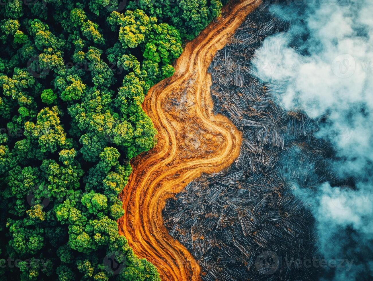 Forest and deforestation contrast in a lush landscape photo