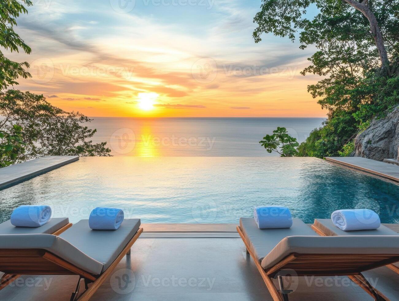 Relaxing by the infinity pool at sunset with ocean view photo