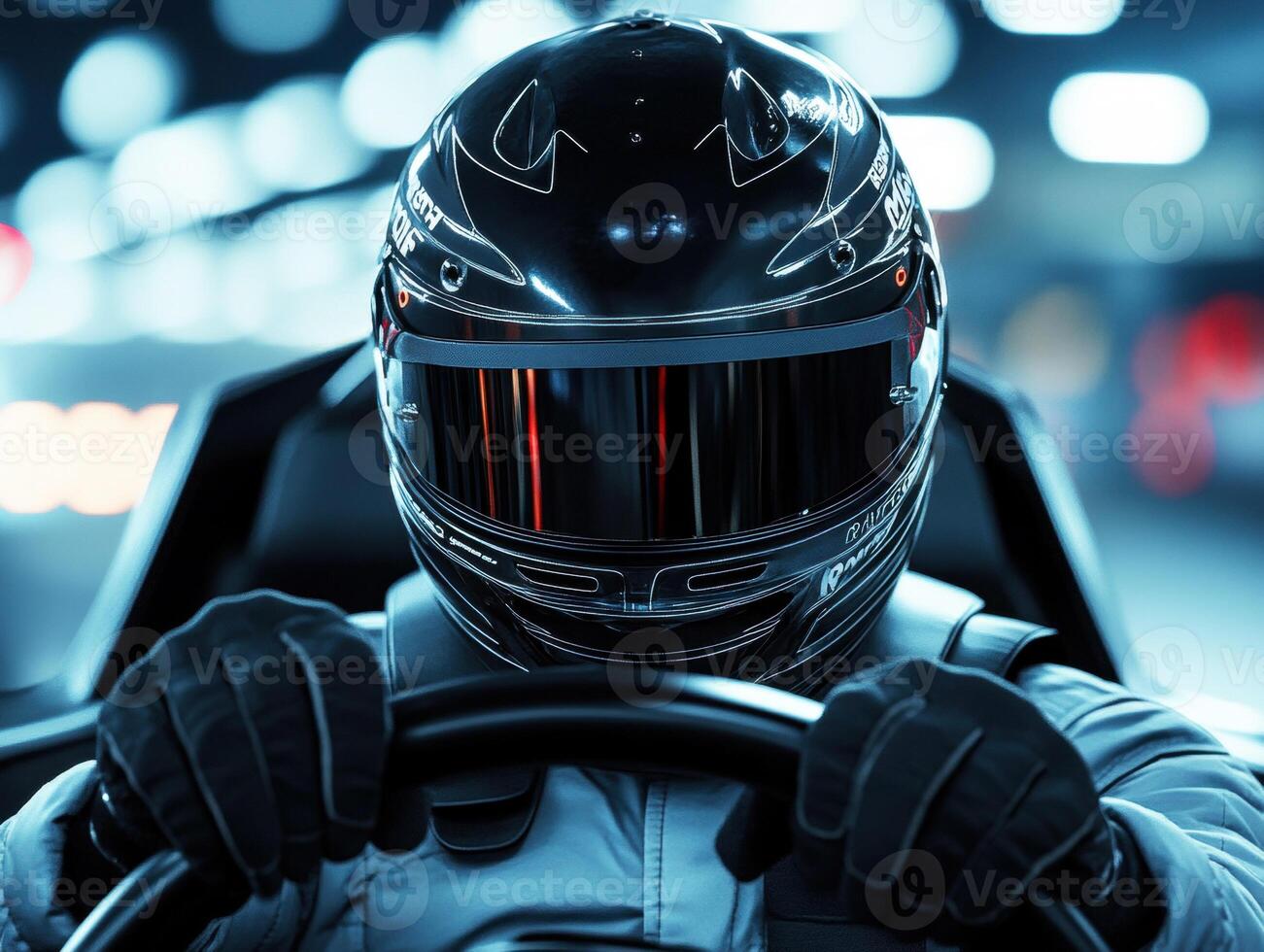 Racing driver prepares for high-speed performance on the track photo