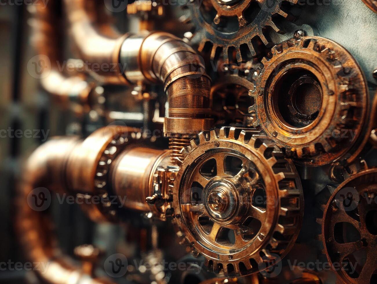 Intricate gears and pipes in a steampunk-inspired setting photo