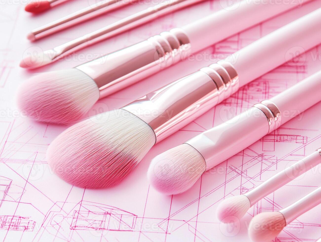 Professional makeup brushes arranged on sketch paper photo