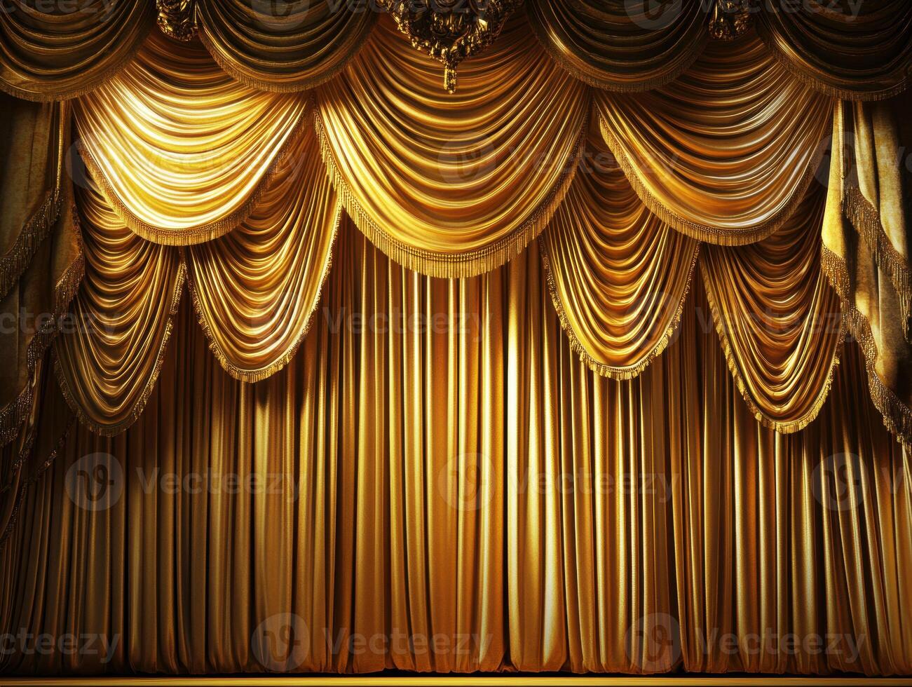 Golden theater curtain draped elegantly before a performance photo