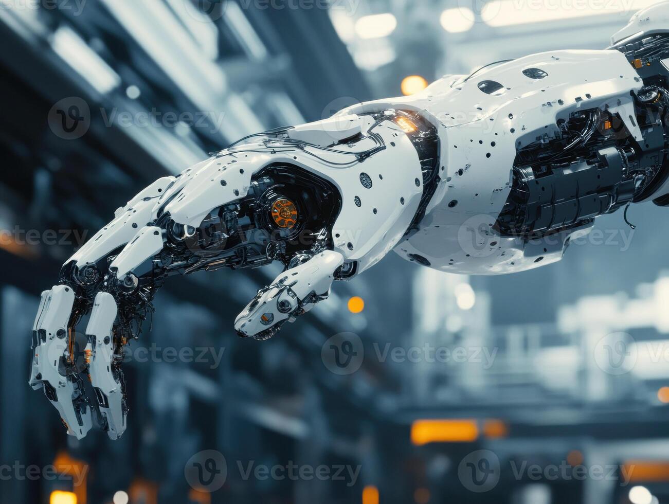 Advanced robotic arm showcasing intricate mechanics in factory photo