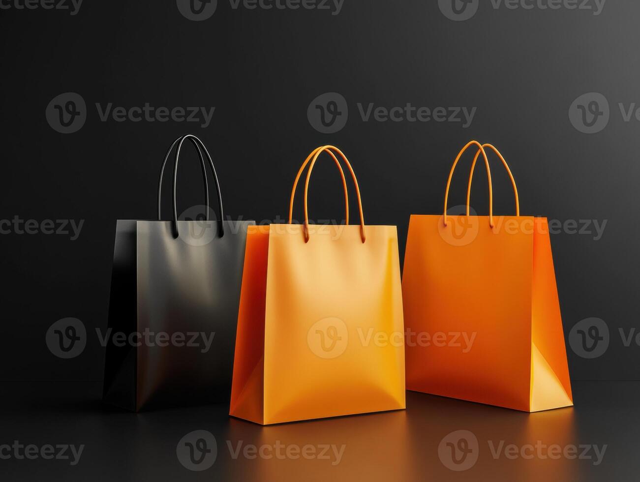Stylish shopping bags displayed on dark surface for retail design photo