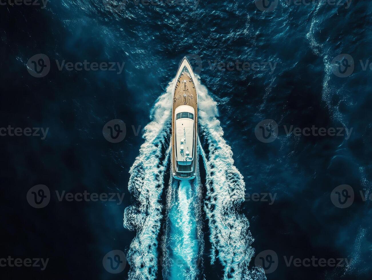 Luxury yacht cruising through deep blue waters in daylight photo