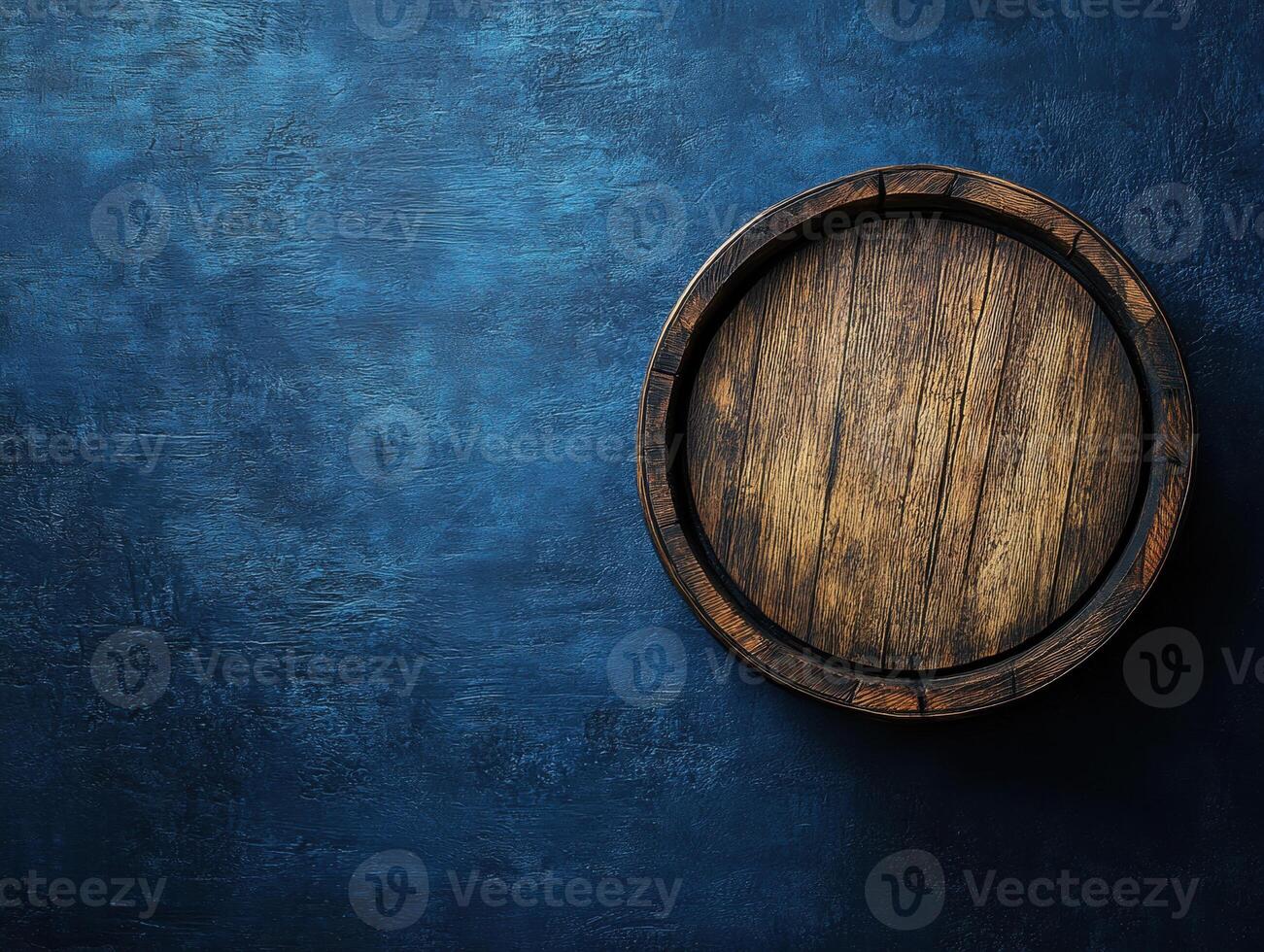 Wooden barrel on blue background creates rustic ambiance photo