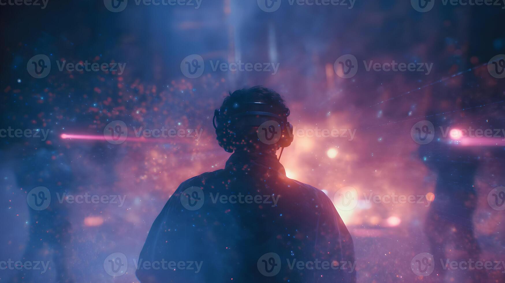 Into the Metaverse Immersive Virtual Reality Experience with Futuristic Technology photo