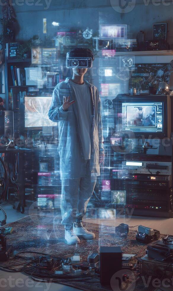 Immersed in virtual reality exploring innovative technological frontiers in a digital world photo