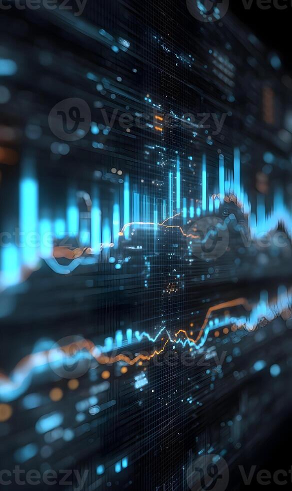 Abstract financial chart showing market trends in blue and orange on a dark background photo