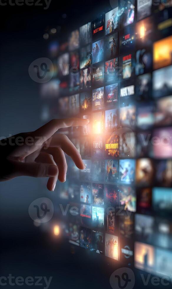 Selecting a movie from a streaming service on a digital interface with a glowing effect photo