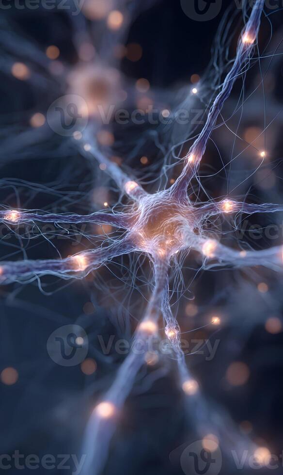 Digital rendering showing the complex neural network connections in the human brain photo