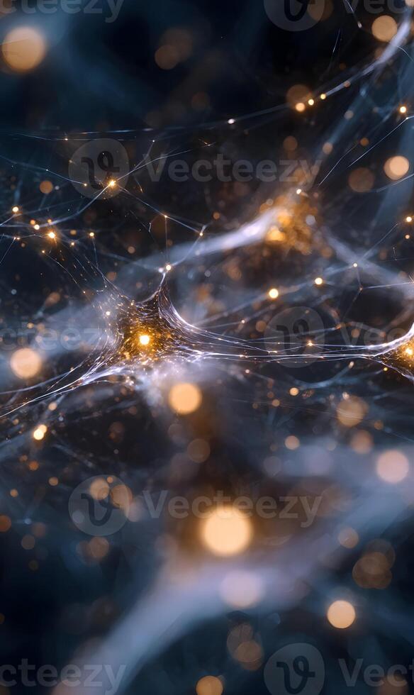 A mesmerizing web of interconnected nodes emitting light in a digital nebula landscape photo