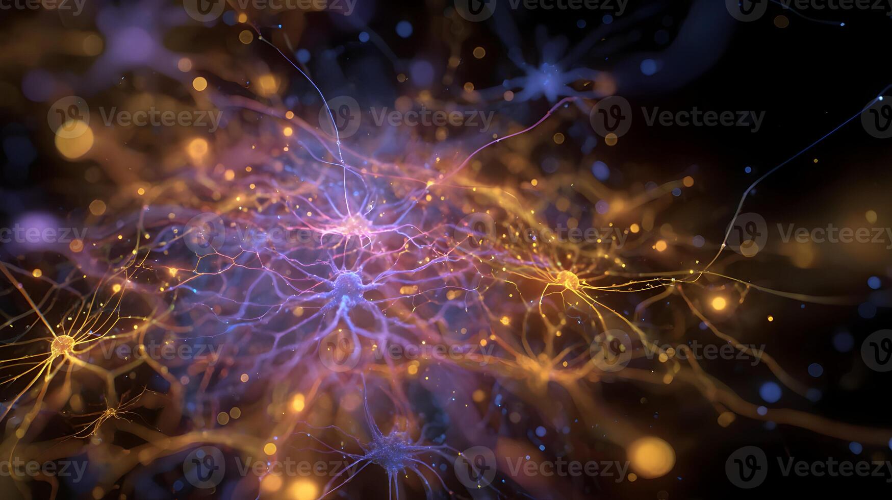 Glowing neuronal network with intricate connections, showing the complexity of the brain photo