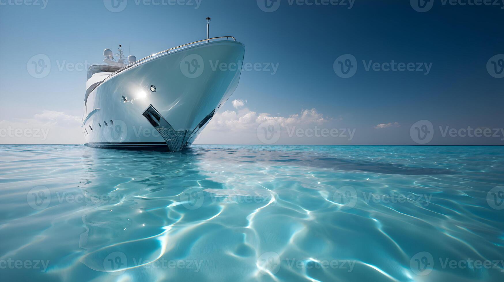 Luxury yacht in crystal clear waters on a beautiful day provides a lavish escape photo