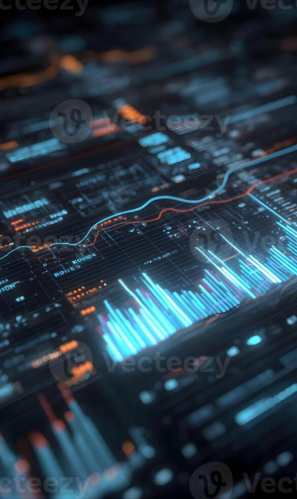 Futuristic data visualization with digital charts and graphs highlighting financial analytics photo