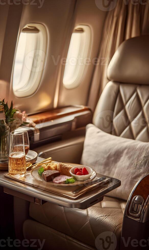 Indulge in luxury dining during your flight on a private jet, gourmet experience in the sky photo