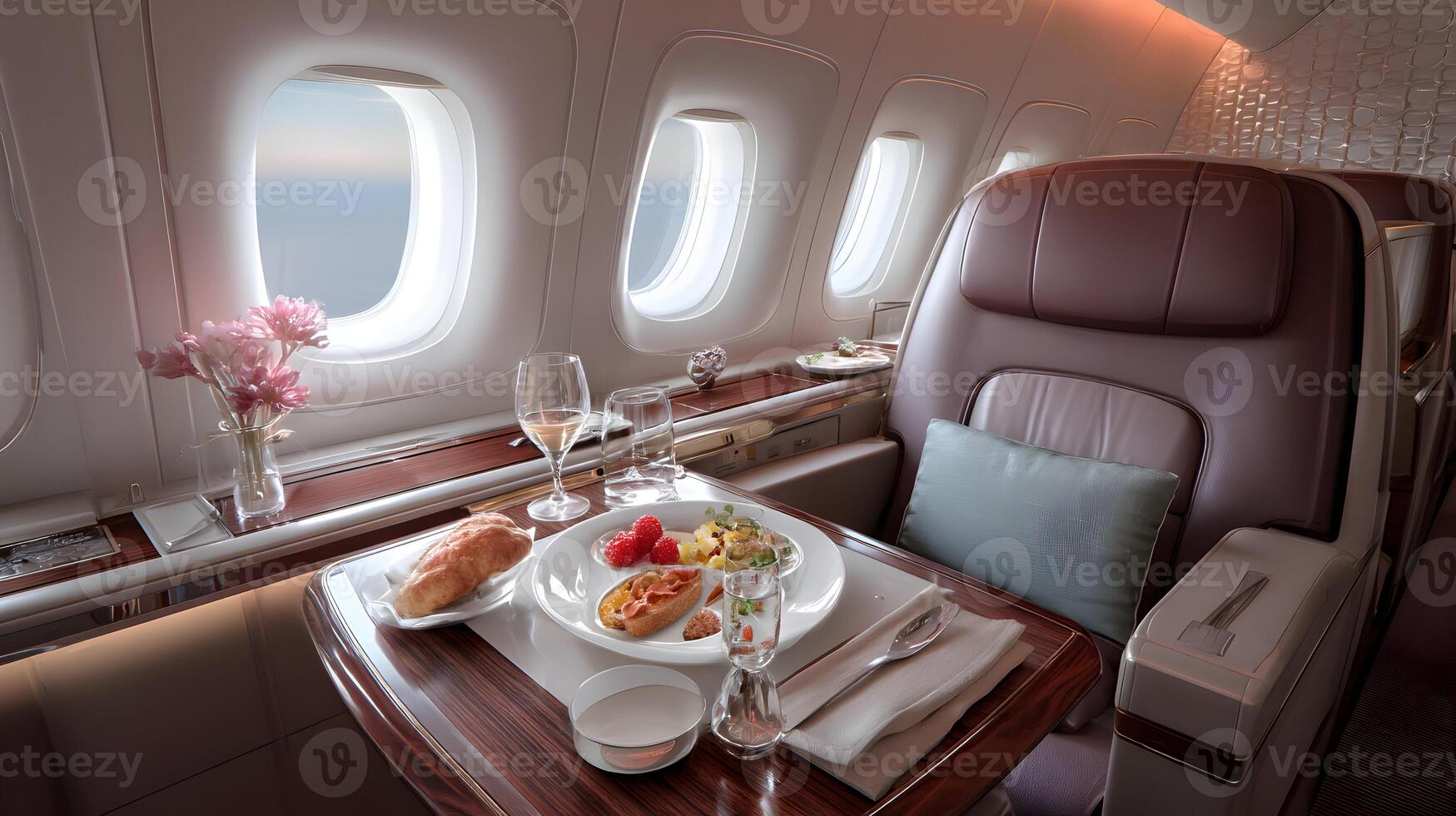 Experience luxury travel with gourmet dining options and first class amenities on a private jet photo