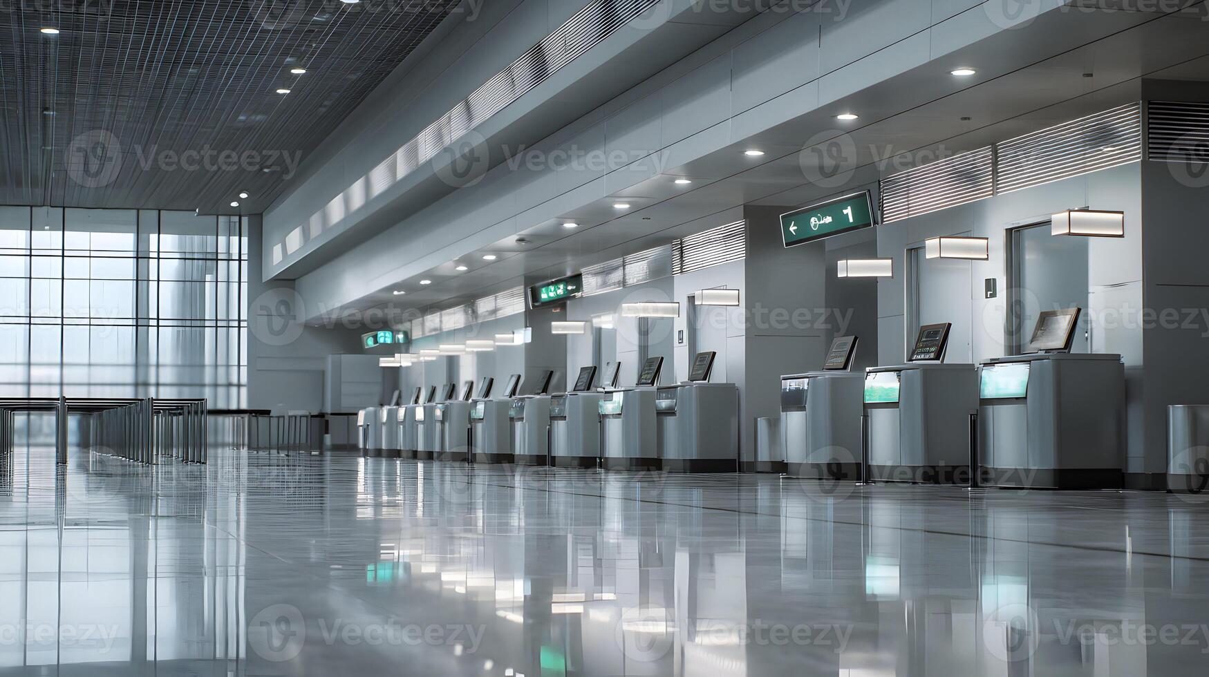 Modern airport check in area featuring sleek design and a spacious open layout concept photo