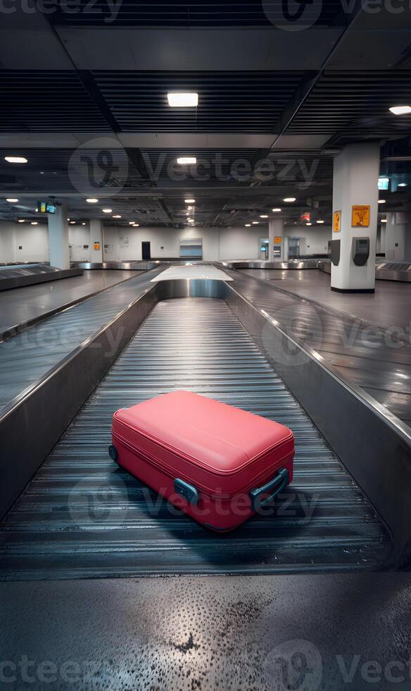 Lost luggage awaits its owner on the carousel in an airport arrival hall photo