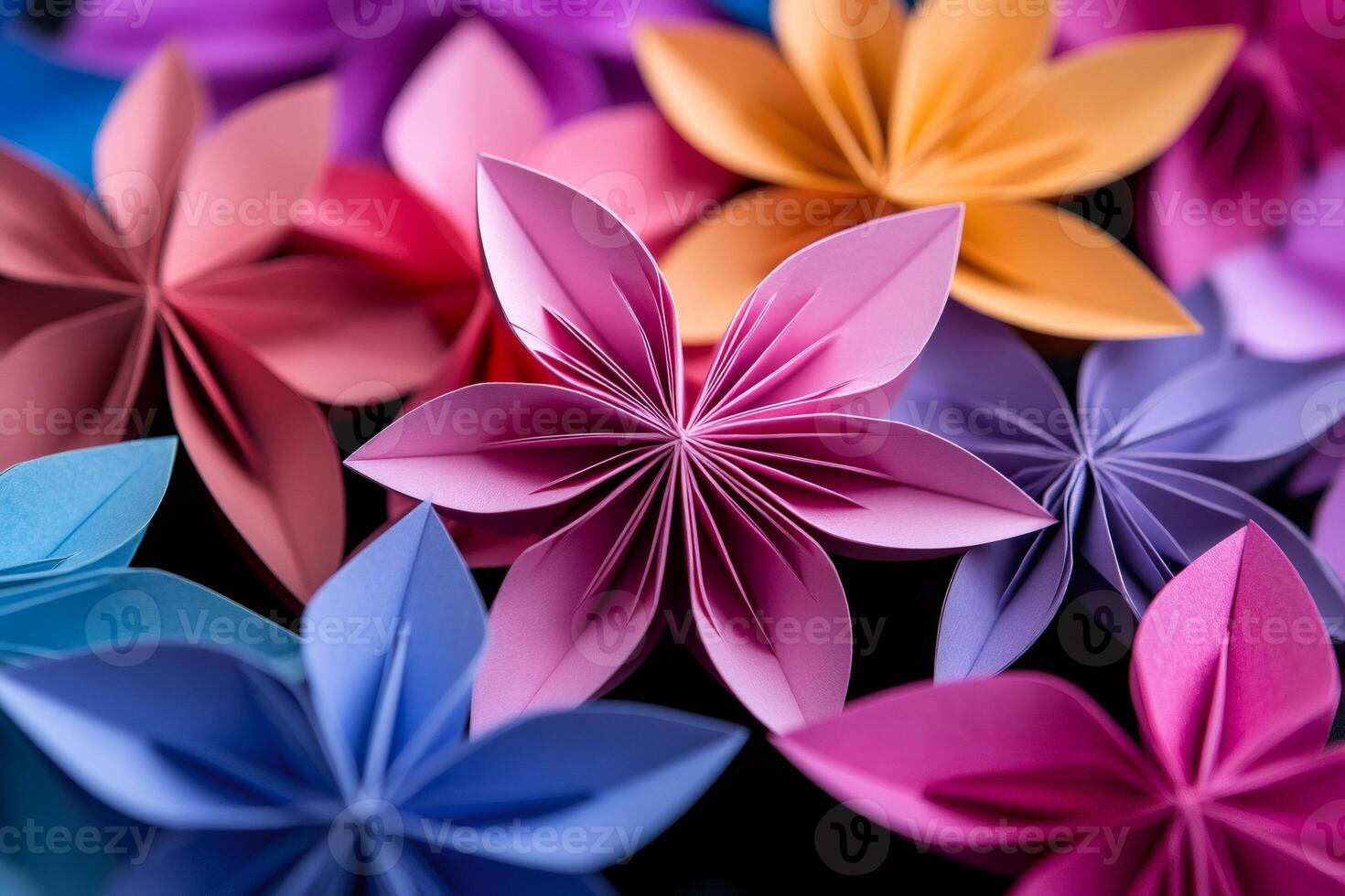 Colorful origami flowers creating a vibrant floral display photo