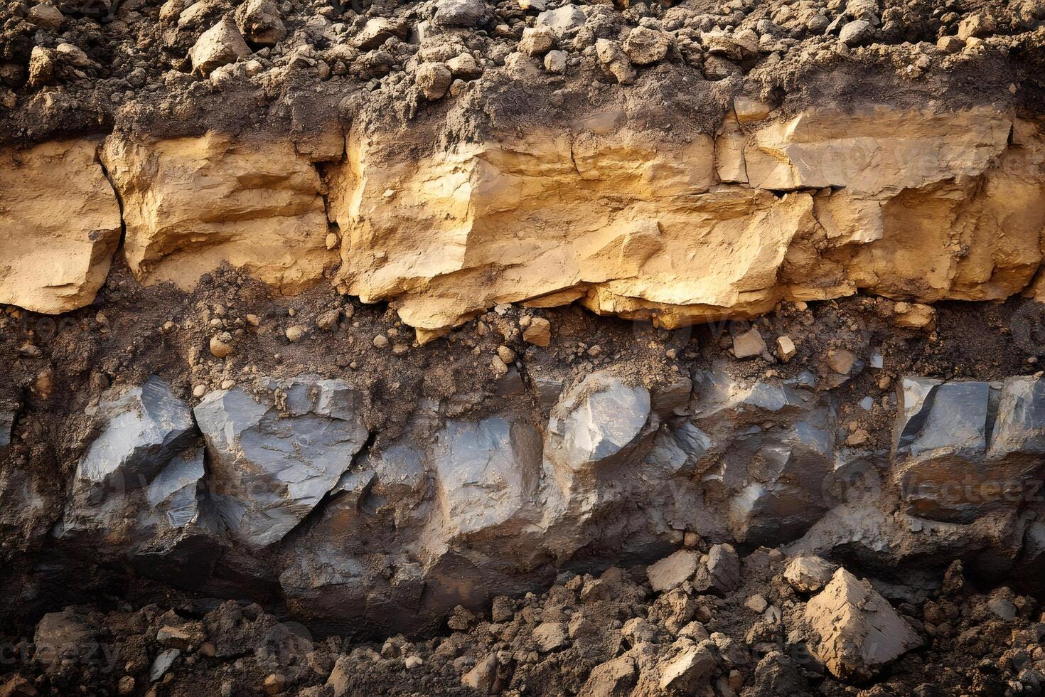 Soil layers showing different rock and ground strata photo