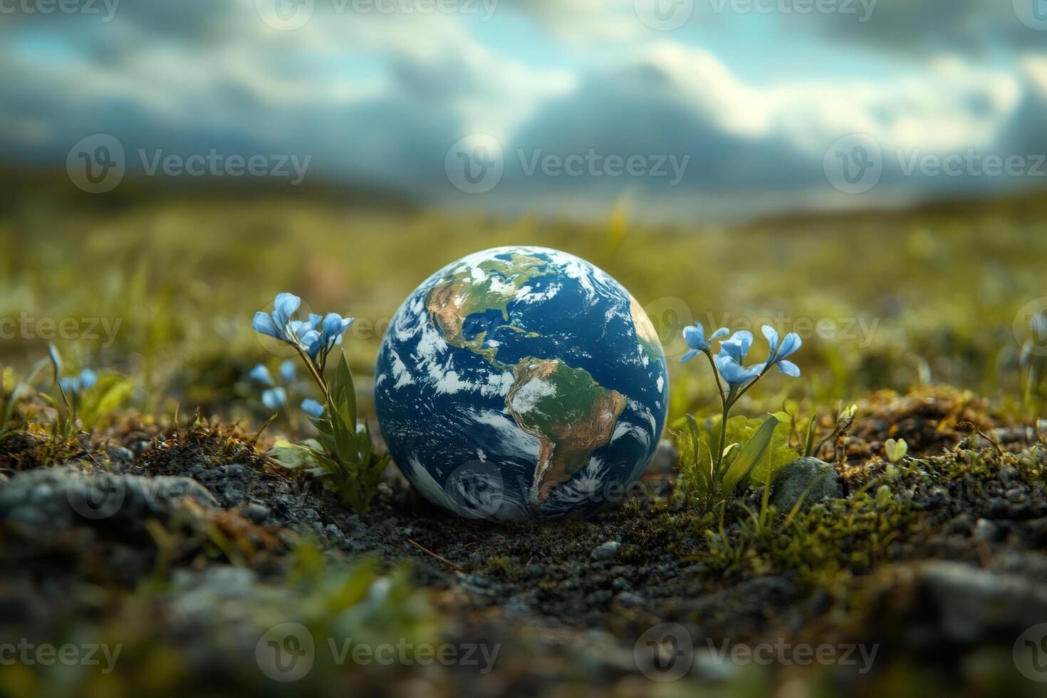 Planet earth blooming with flowers symbolizing environmental conservation photo