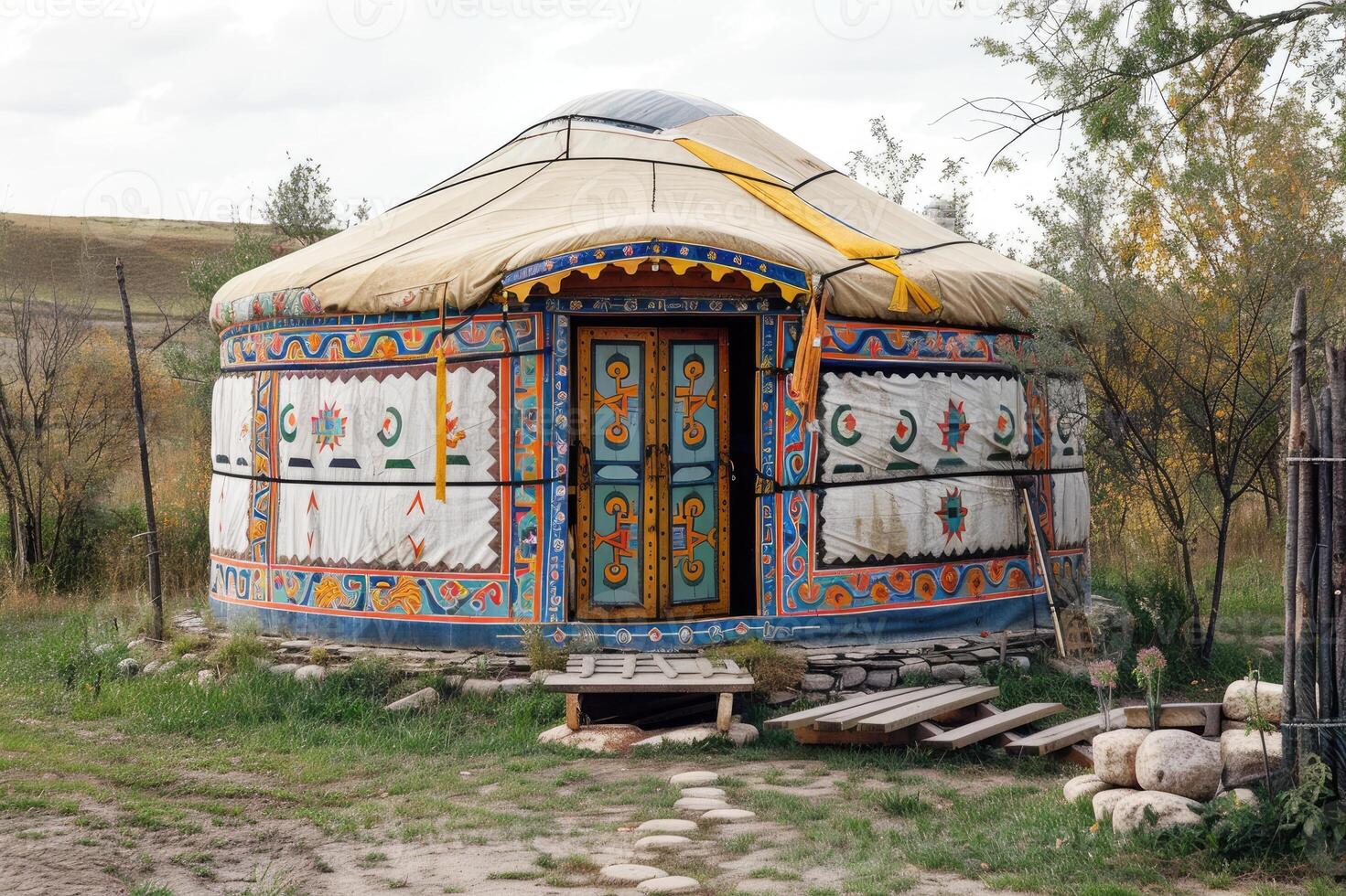 Mongolian yurt outside,culture and nation.. . photo