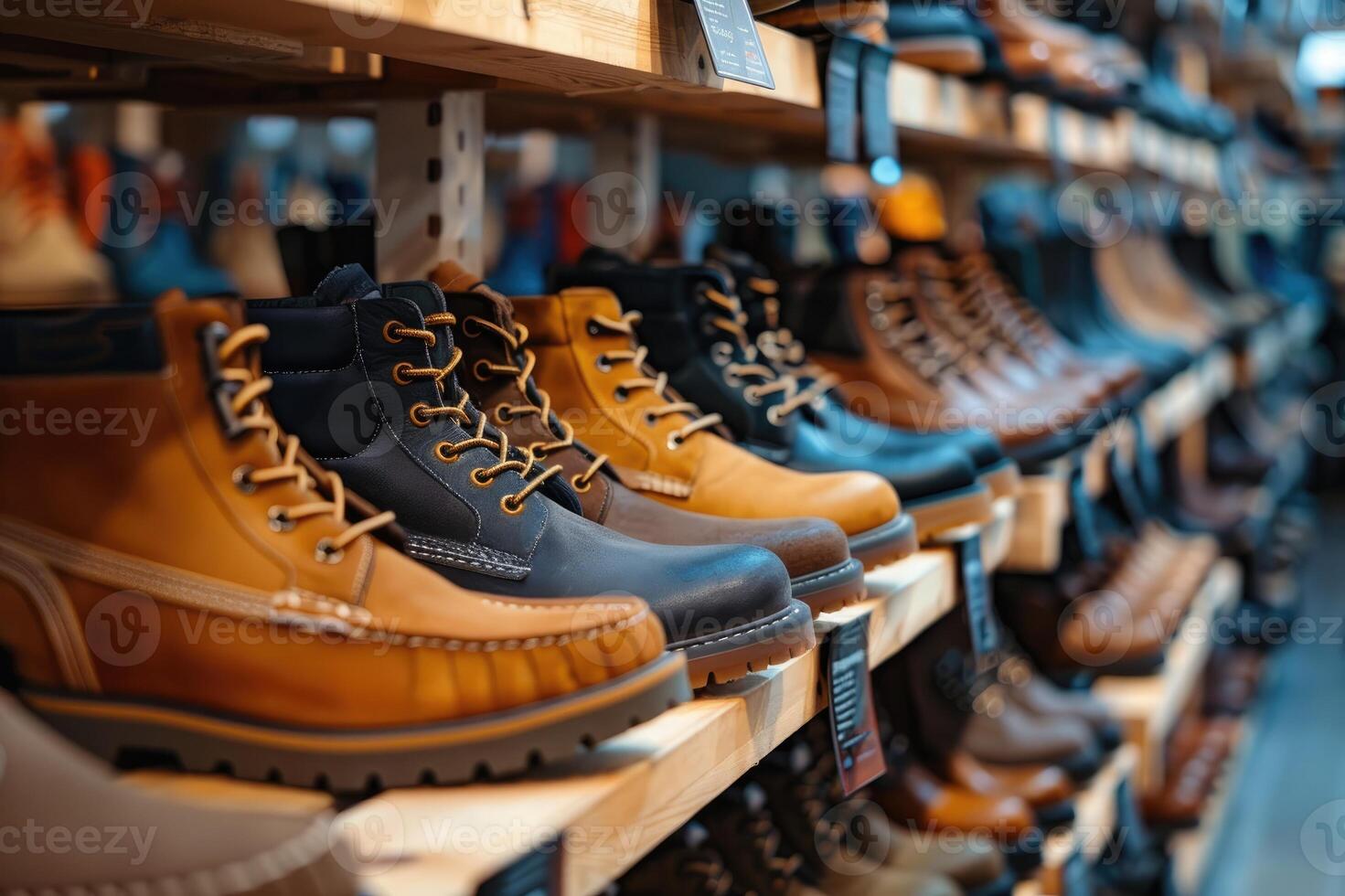 Sales concept footwear,man shoes displayed in a rack.. . photo