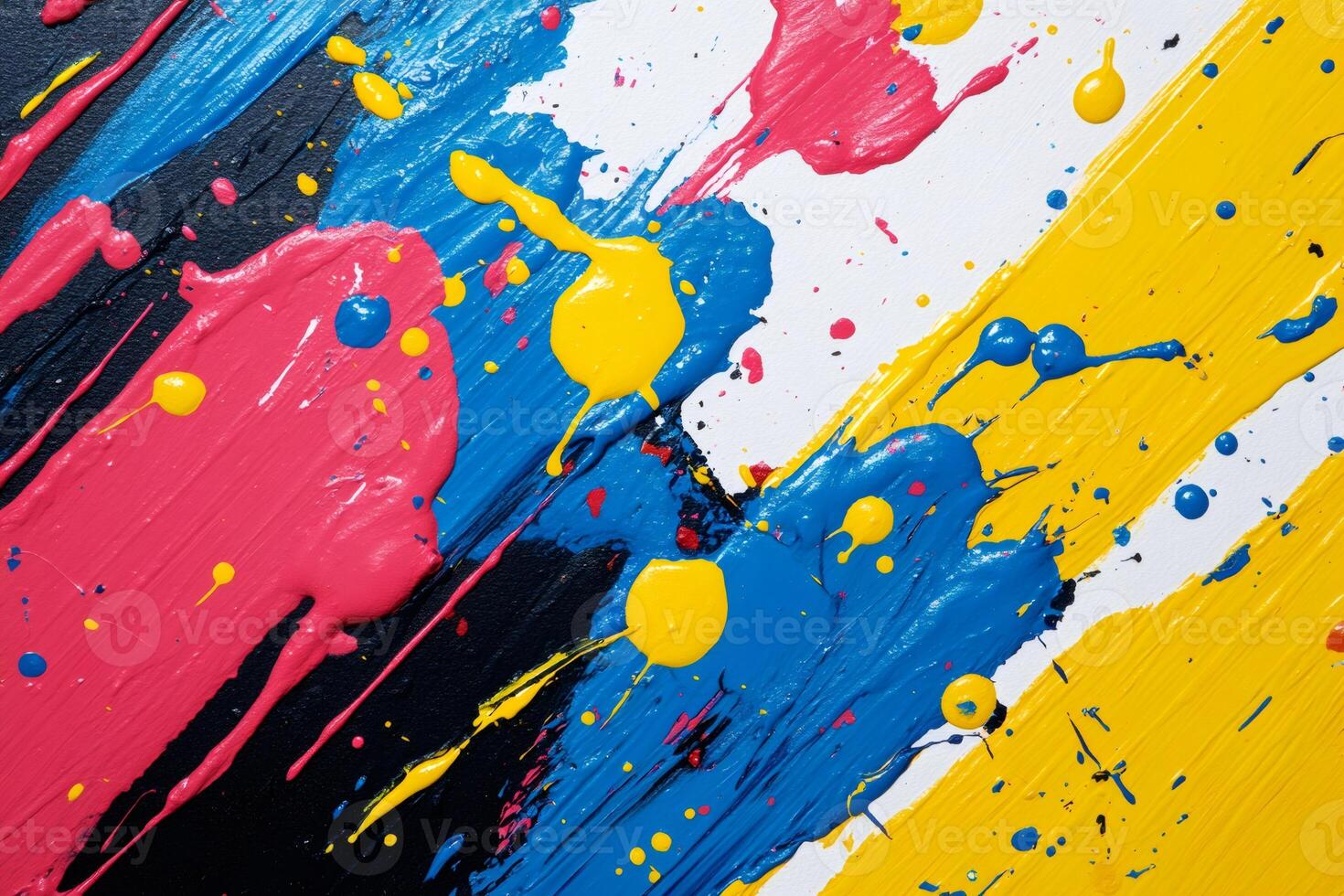 Colorful splashes creating dynamic abstract painting on canvas photo