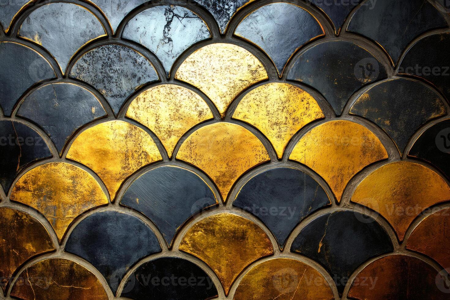 Golden and black fish scales pattern creating luxurious background photo