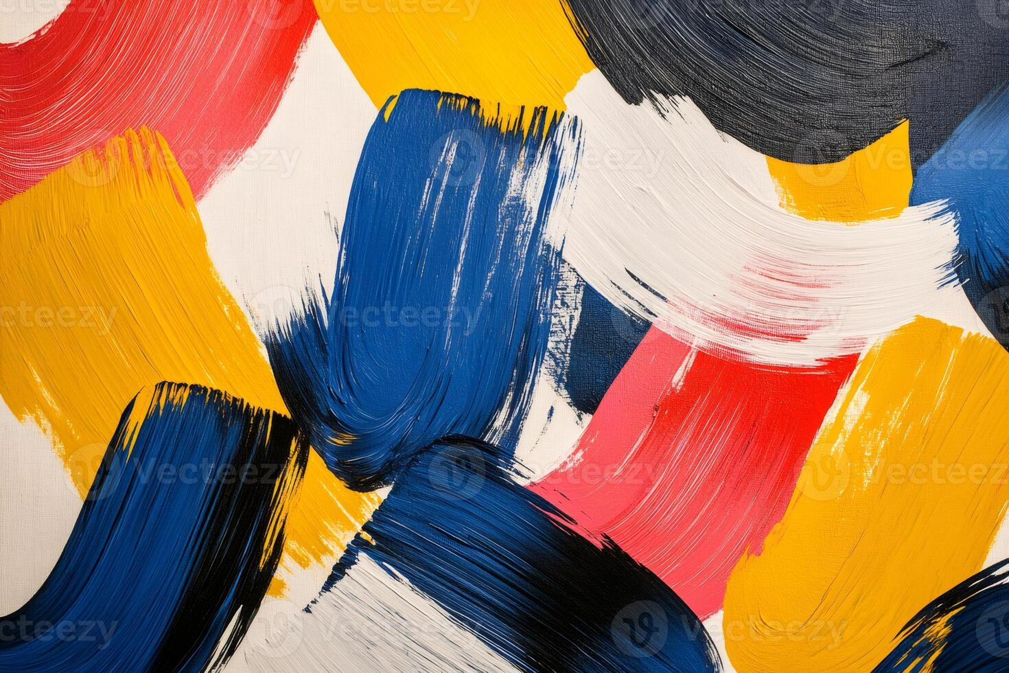 Colorful abstract painting with brushstrokes creating dynamic composition photo