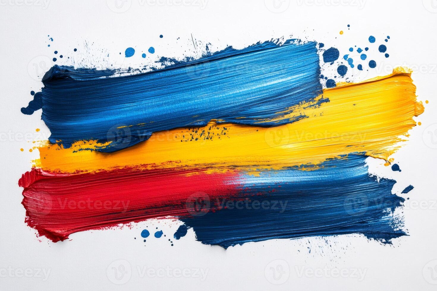 Colorful brushstrokes creating abstract painting on white background photo