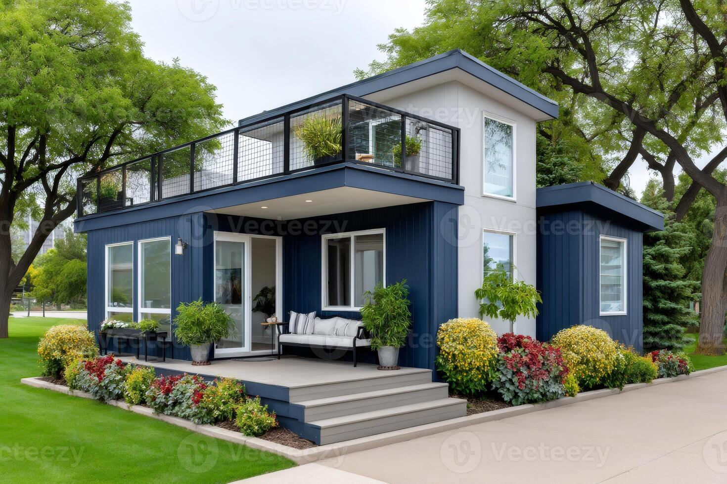 Modern modular home showcasing innovative design and sustainable living photo