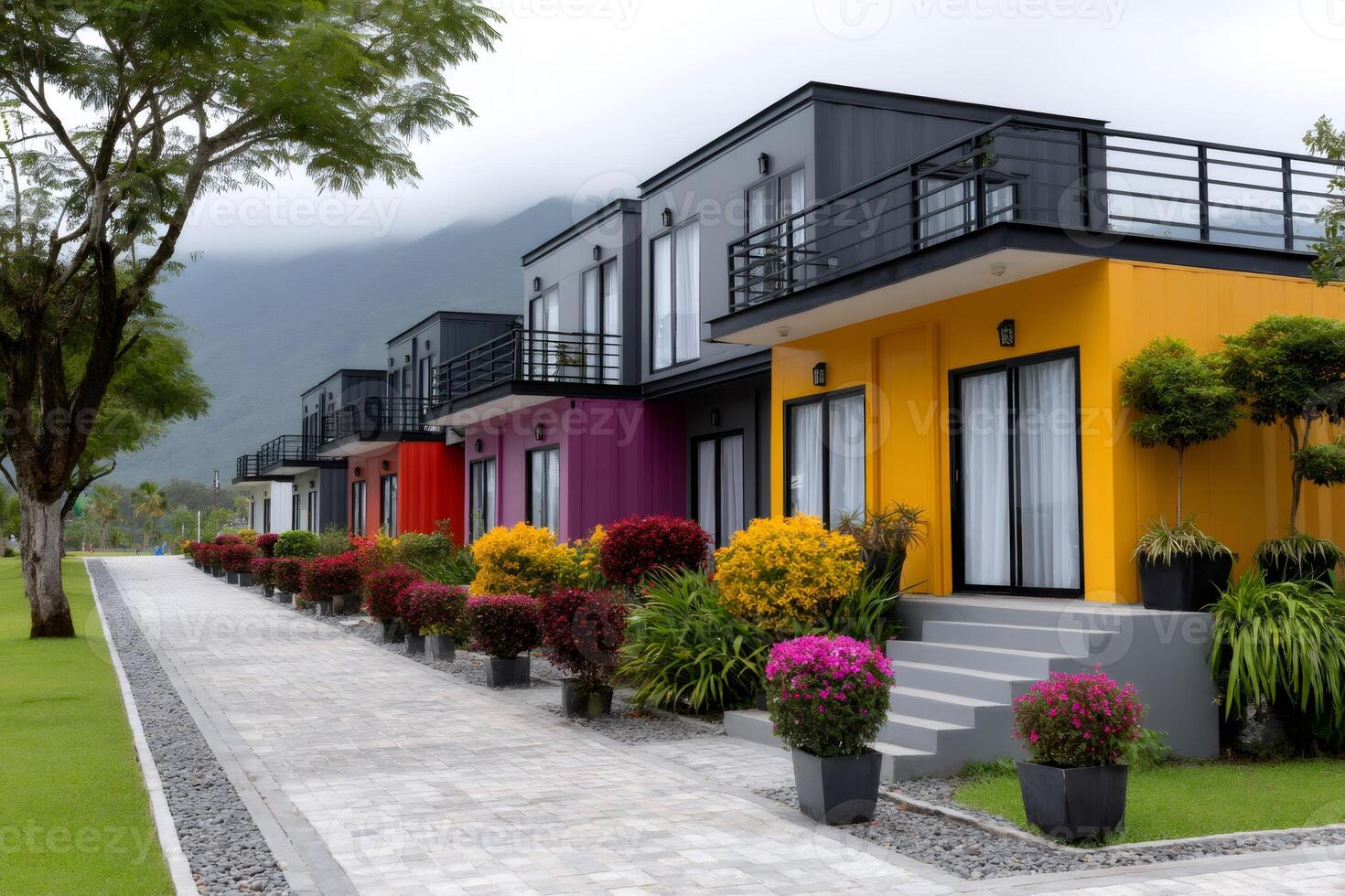 Colorful container houses creating a vibrant and modern living space photo