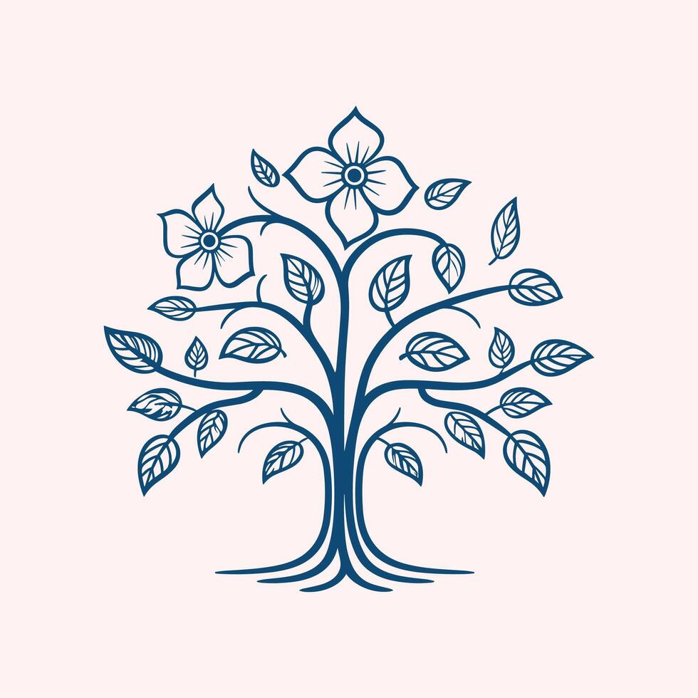 A tree with flowers and leaves on it vector