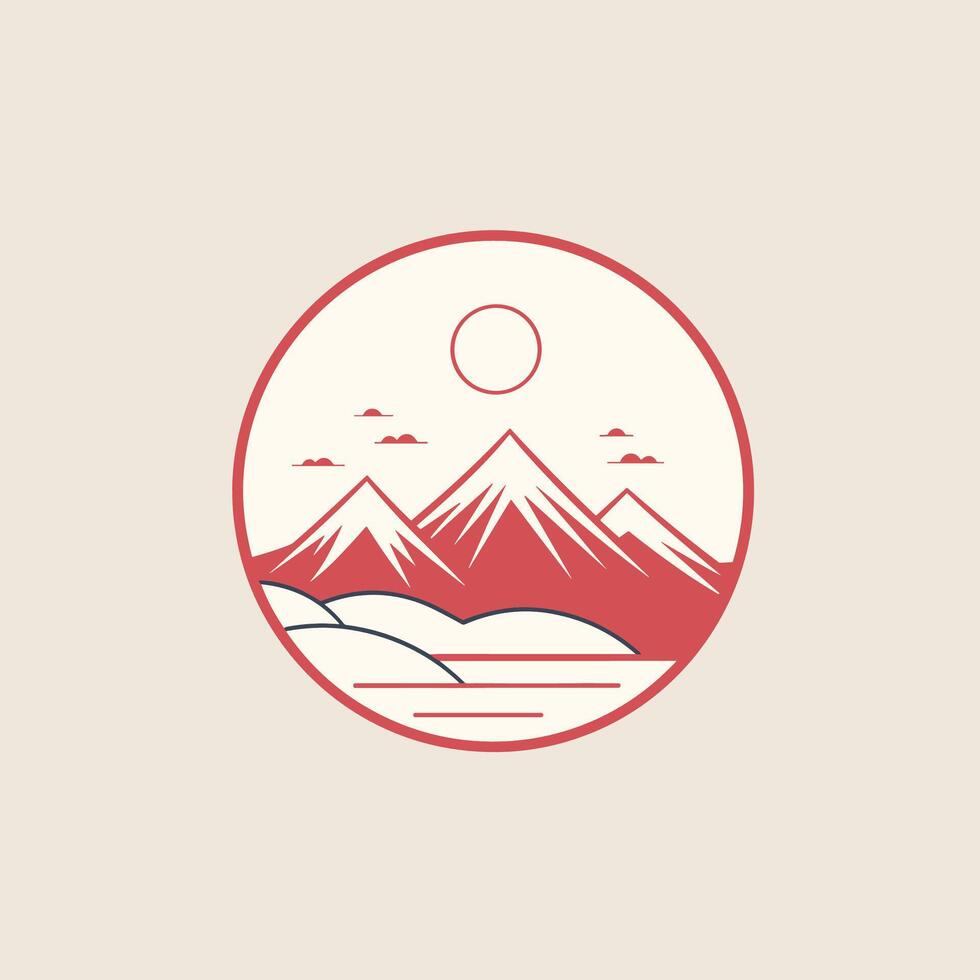 A mountain landscape with a sun and clouds vector
