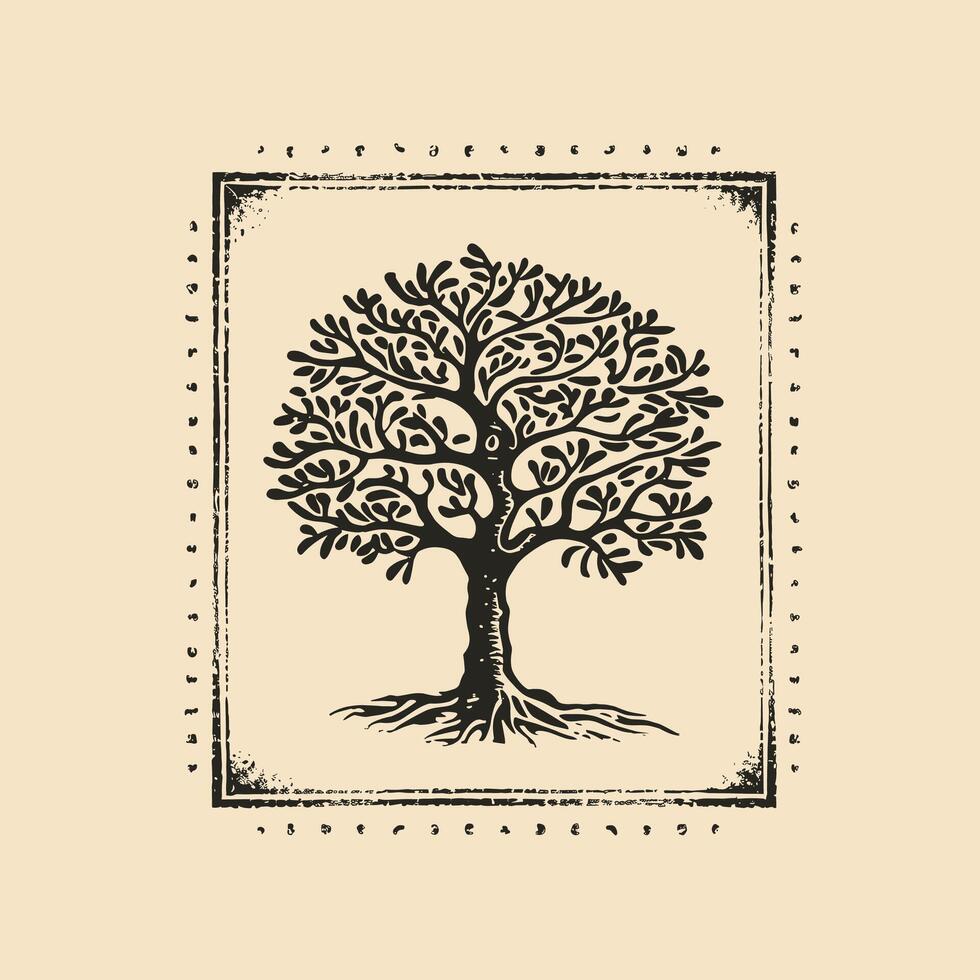 A black and white illustration of a tree with roots vector