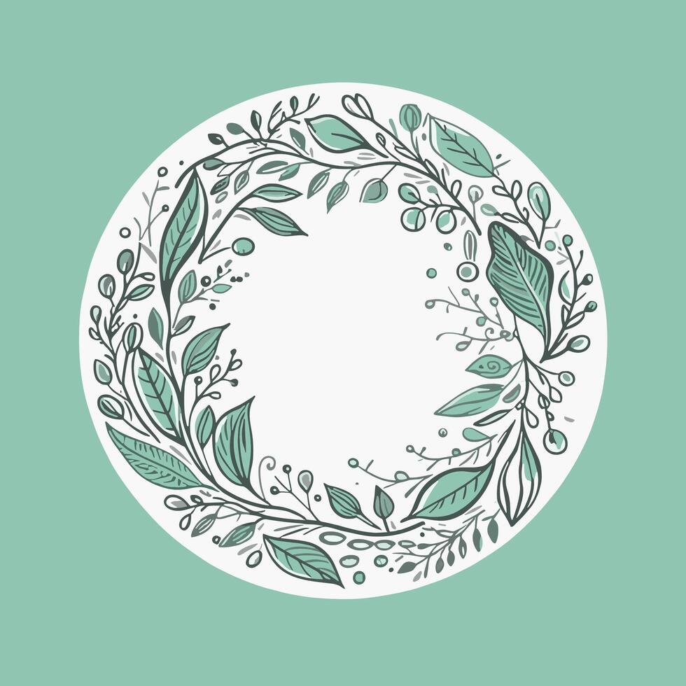A round wreath made of green leaves and flowers vector